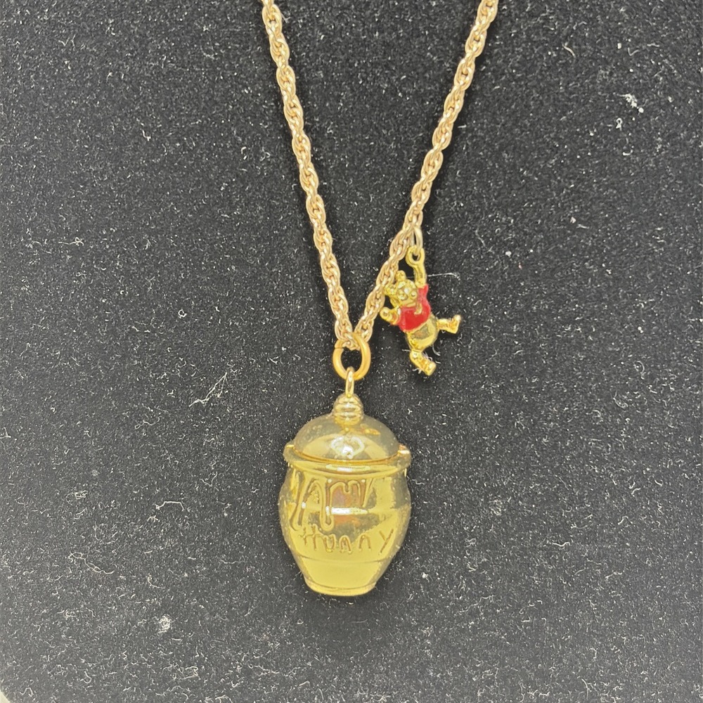 Disney Winnie the Pooh 3d Honey Hunny Pot Enamel Pooh Gold Tone Necklace 18"